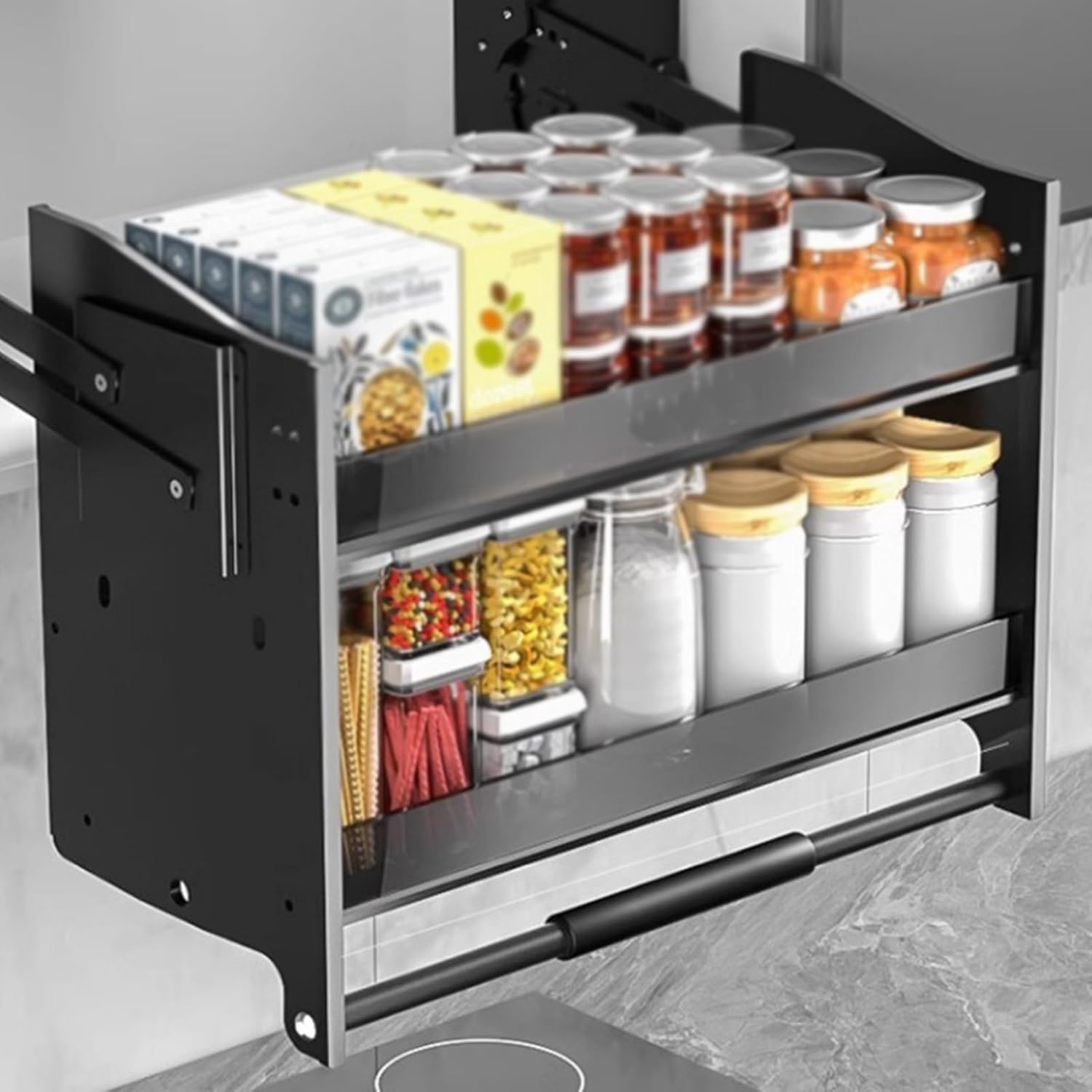 Pull Down Cabinet Shelf,Pull-Out Cabinet Organizer Drop Shelf,2 Tiers of Storage,Suitable for Kitchen,Bar,Cafe,Cabinet and Pantry,Load Bearing 20kg (Size : 360x260x540mm) (One Color 760x260x540mm)