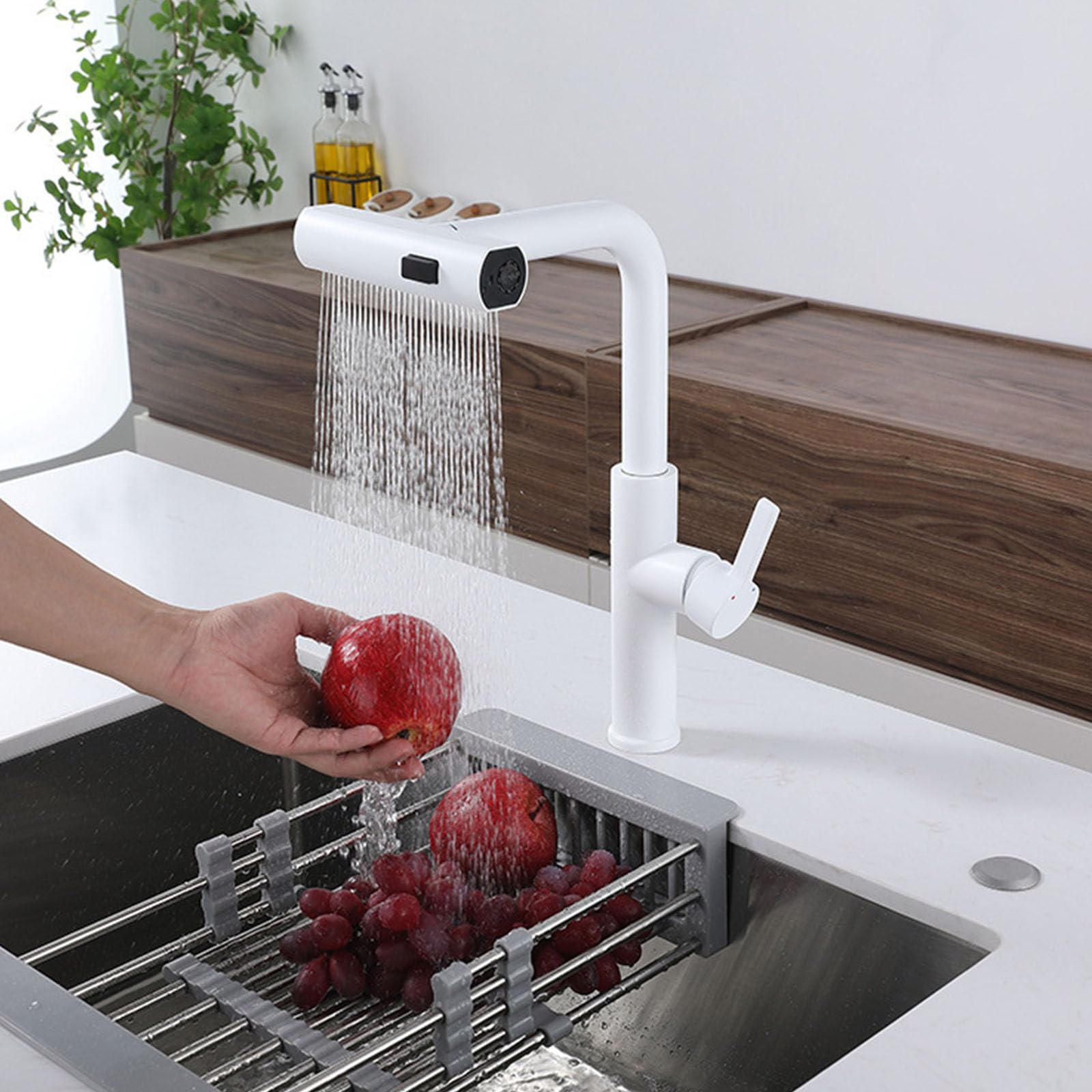 Grifo de cocina extraíble de acero inoxidable 304 con 3 modos de pulverización, giratorio de 360°, mezclador de una sola manija, grifo de fregadero de cascada para pistola de agua caliente y fría