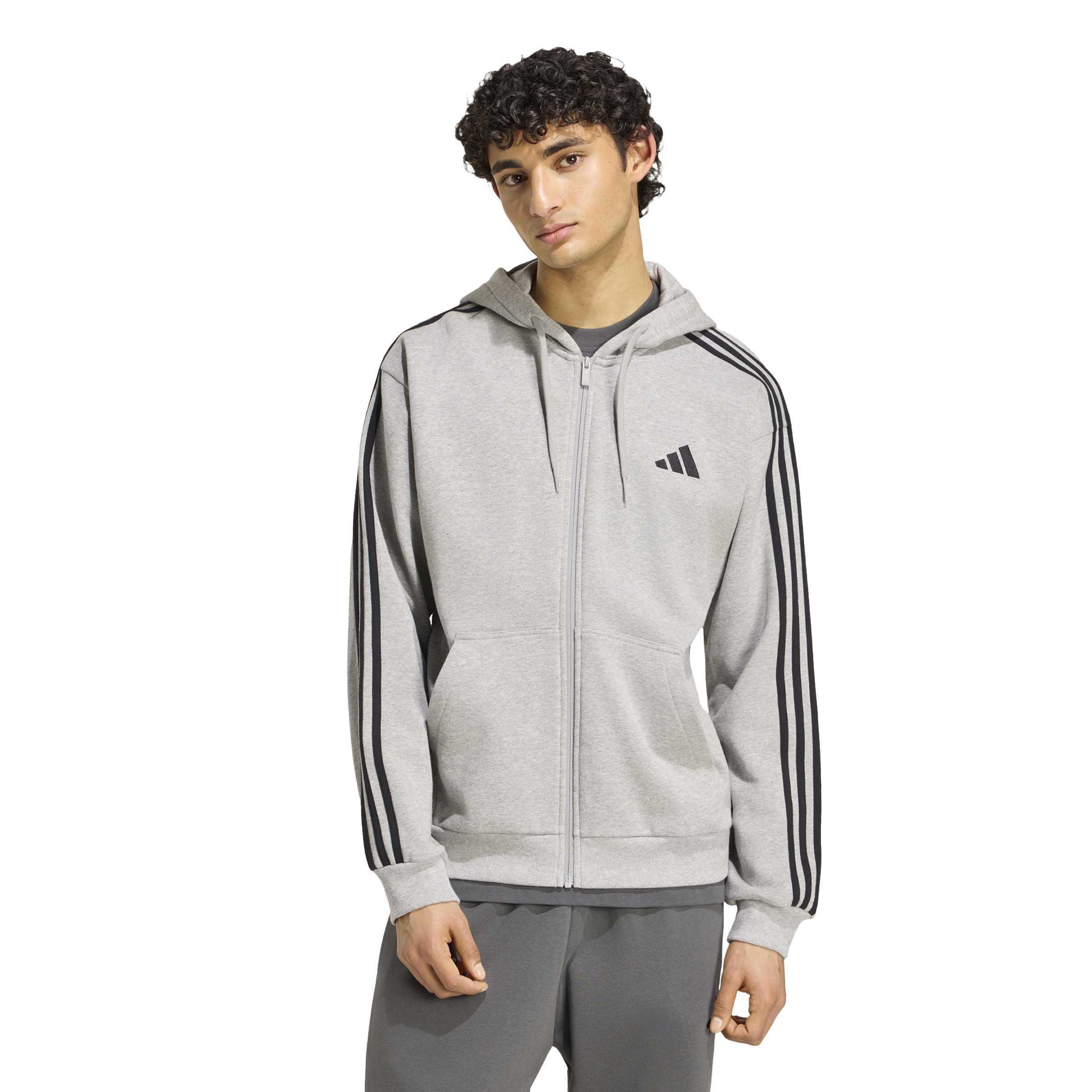 adidas Herren Essentials 3-Stripes French Terry Full-Zip Hoodie Sweatshirt, medium Grey Heather/White, XXL