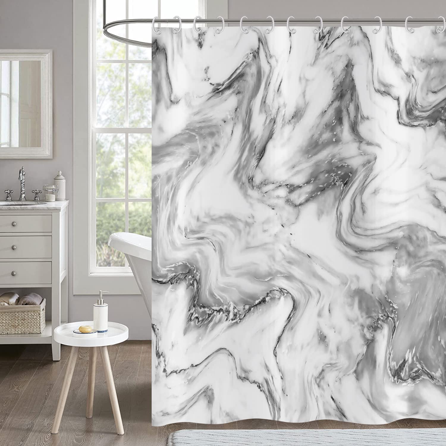 Hnmdmyi Cortina de Ducha de mármol 180x200, Gris Blanco Cortinas de Ducha Abstracto de Lujo Moderno Arte Decorativo Cortina de baño Impermeable poliéster Tela Lavable Cortina de baño con Ganchos