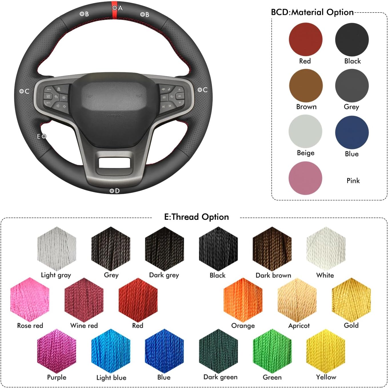 MEWANT Steering Wheel Cover for Ford Bronco 2021-2024 Hand-Stitched Steering Wheel Wrap