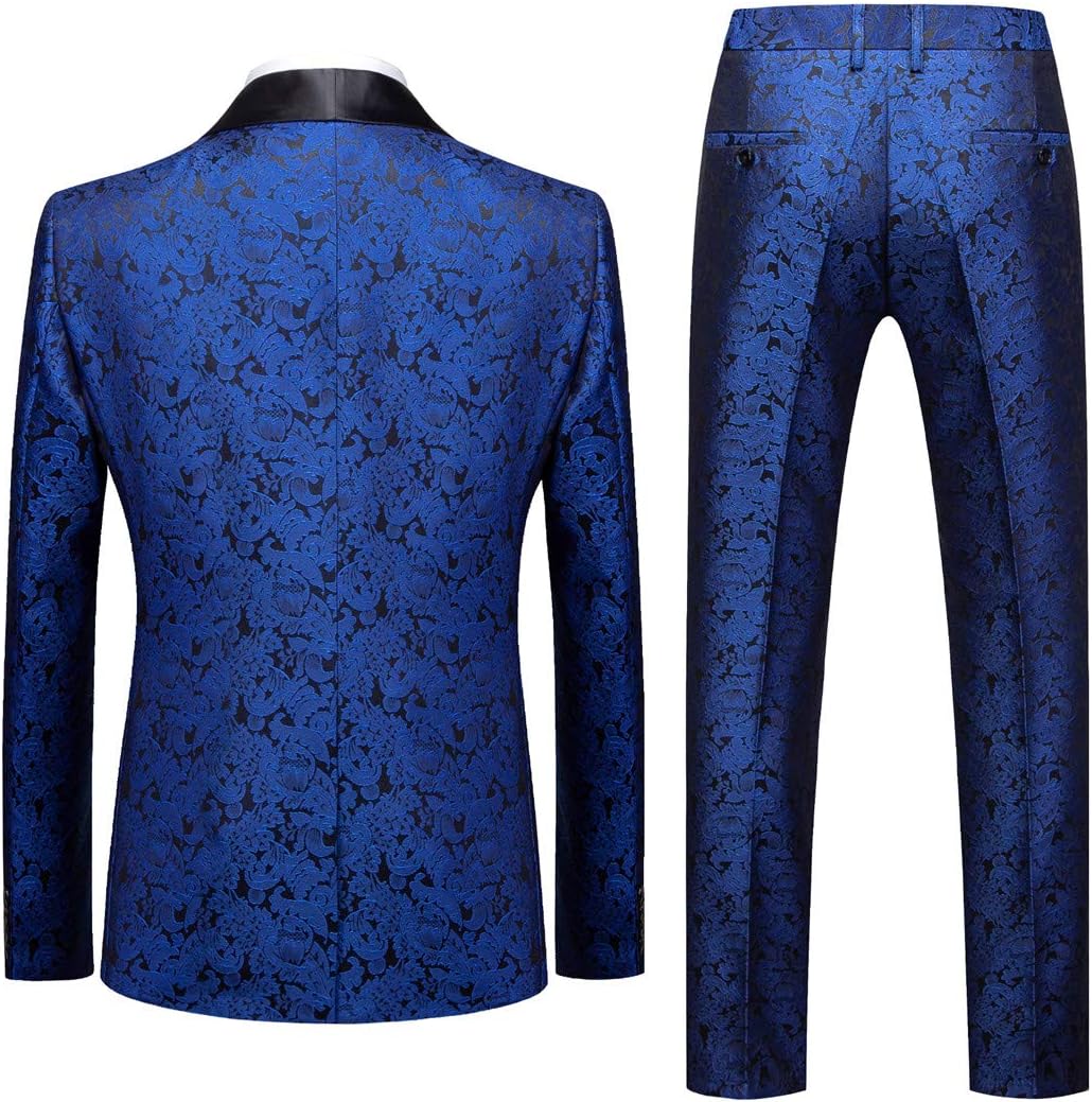MOGU Mens 2 Piece Suit Slim Fit Shawl Lapel Tuxedo for Daily Business Wedding Party (Suit Jacket + Pants)