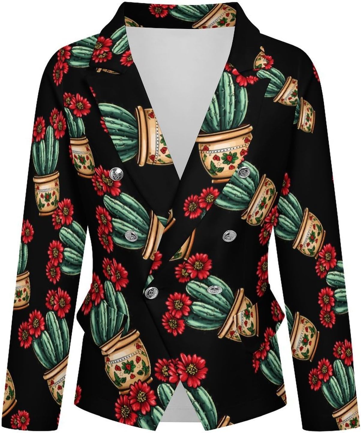 Cactus Plant Women's Blazer Long Sleeve Suits Business Casual Blazers Jackets Lapel Open Front Suit