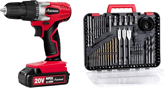 AVID POWER 20V Lithium Ion Cordless Drill Set Bundle with 100Pcs Drill Bit Set