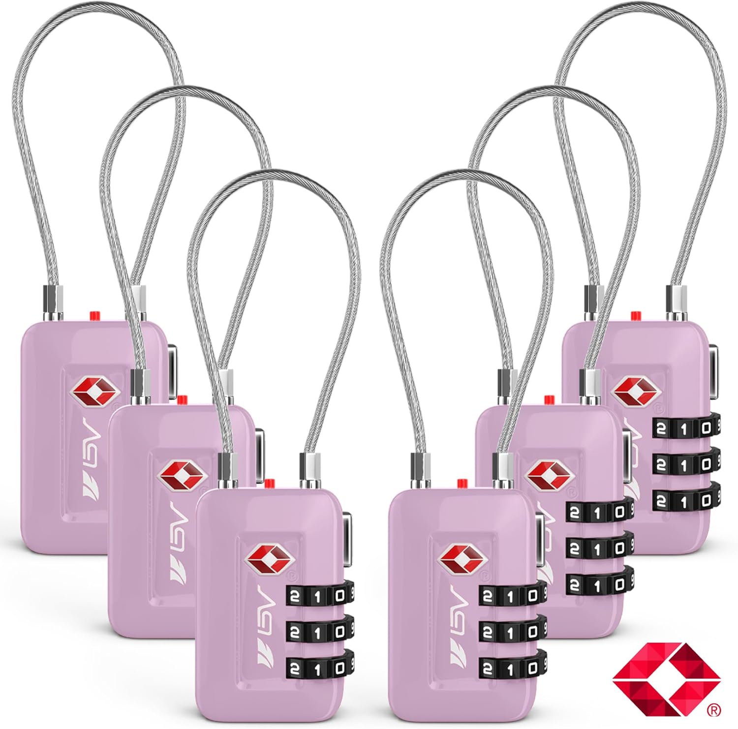 TSA Accepted Luggage Locks Set of 6 (Purple) - Resettable