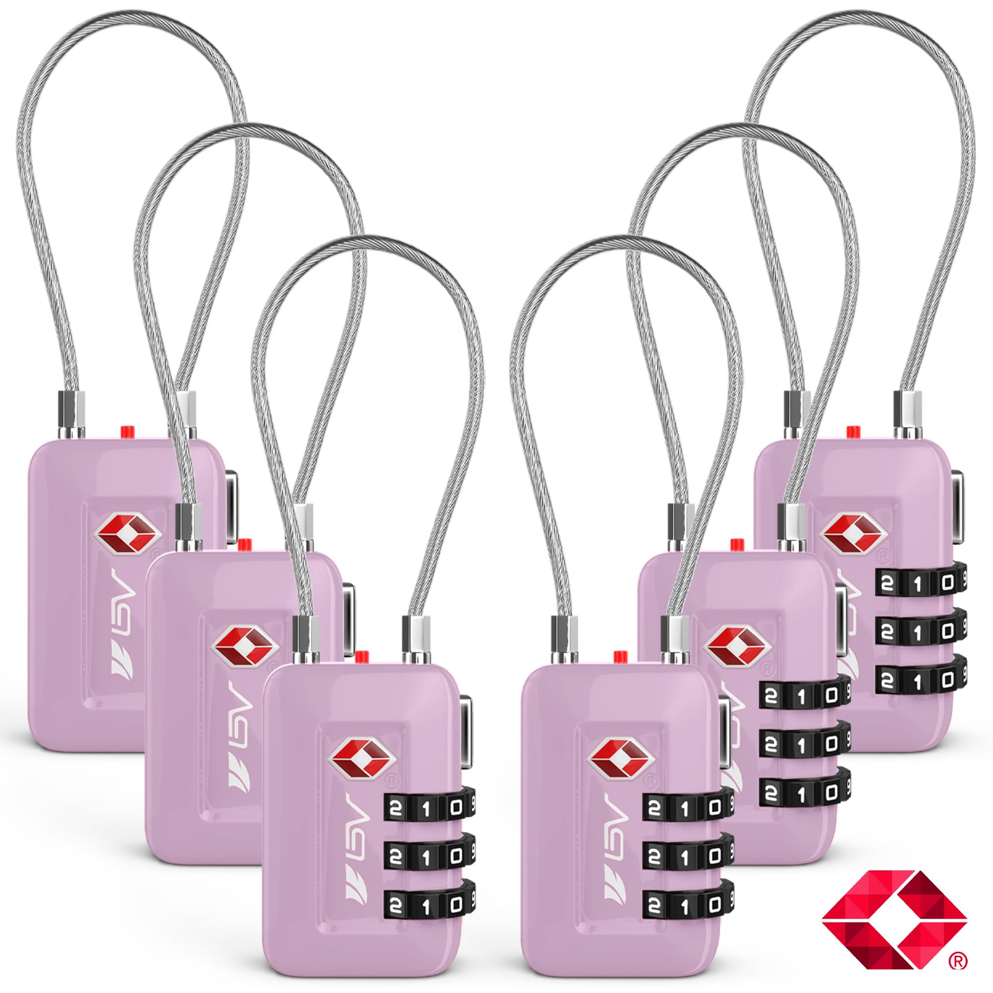 TSA Accepted Luggage Travel Lock, Set-Your-Own Combination Lock for School Gym Locker, Luggage Suitcase Baggage Locks, Filing Cabinets, Toolbox, Case (Purple, 6 Pack)