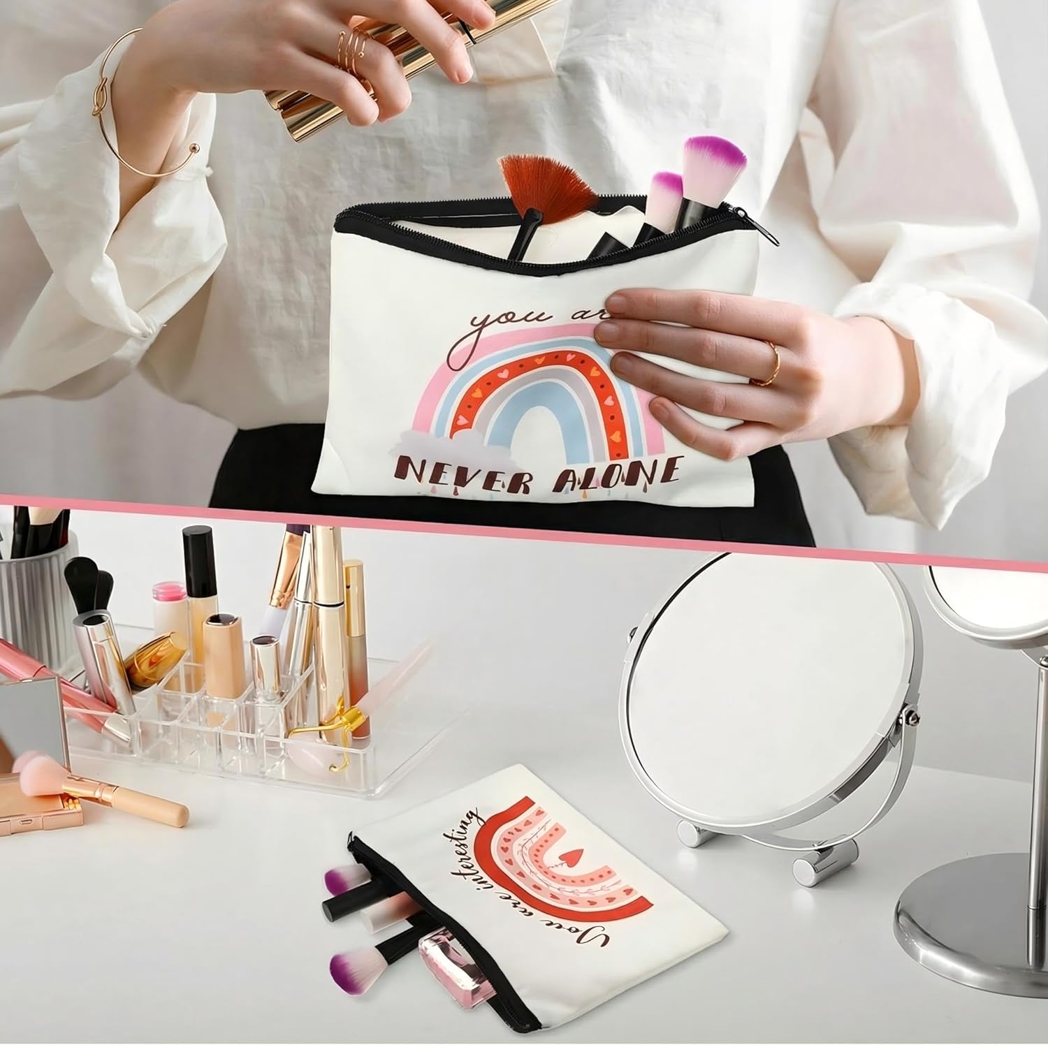 Pinkunn 16 Pcs Valentines Canvas Makeup Bags Bulk Inspirational Christian Women Religious Galentine Gifts Inspirational Bible Verse Pencil Pouch Makeup Bags with Zipper for Travel(Rainbow) - Image 6