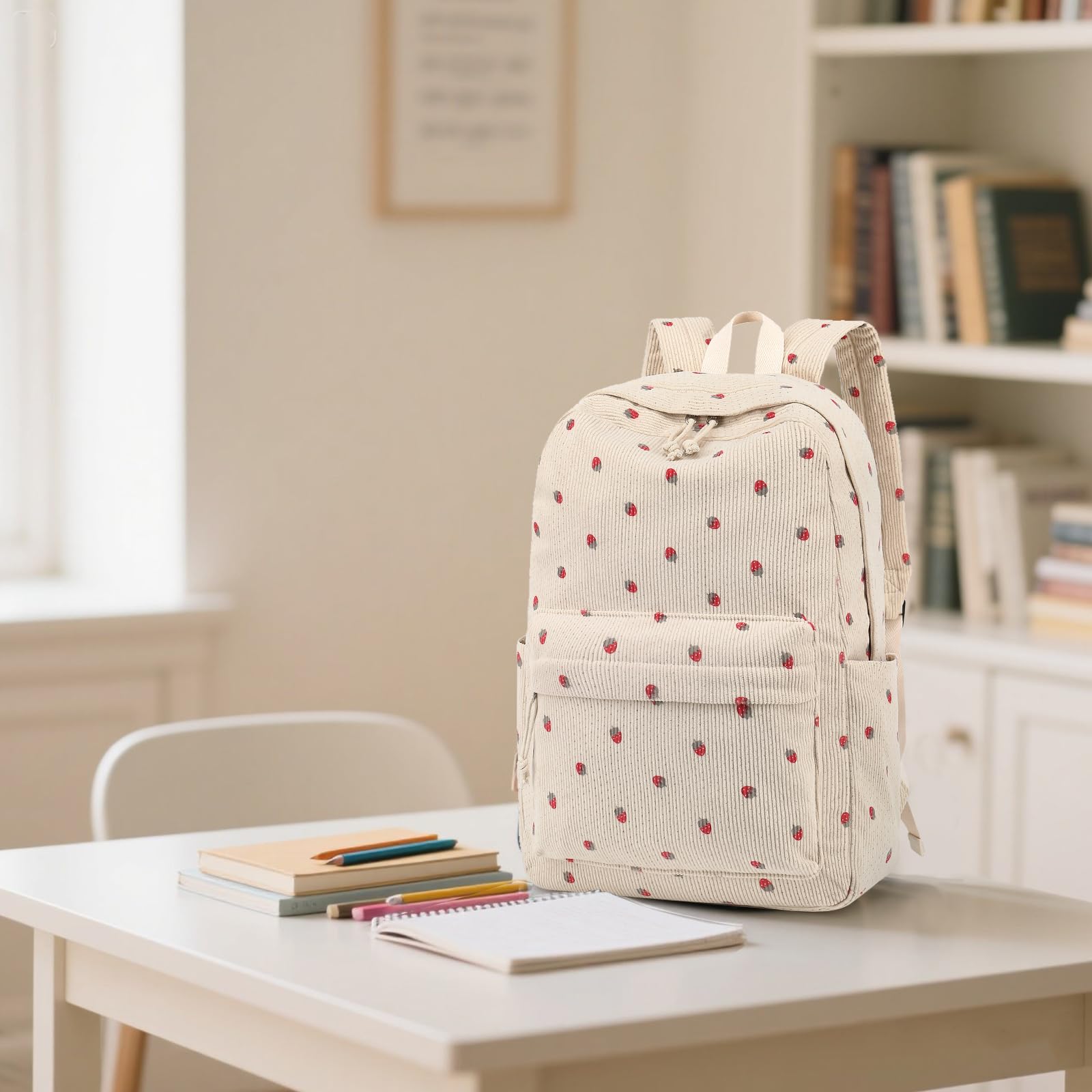 LEDAOU Rucksack für Teenager Mädchen Schulrucksack große Büchertaschen Grundschule High School Cord leichte Laptop-Taschen für Mädchen Frauen Casual Travel Daypacks (Cord Erdbeerbein)