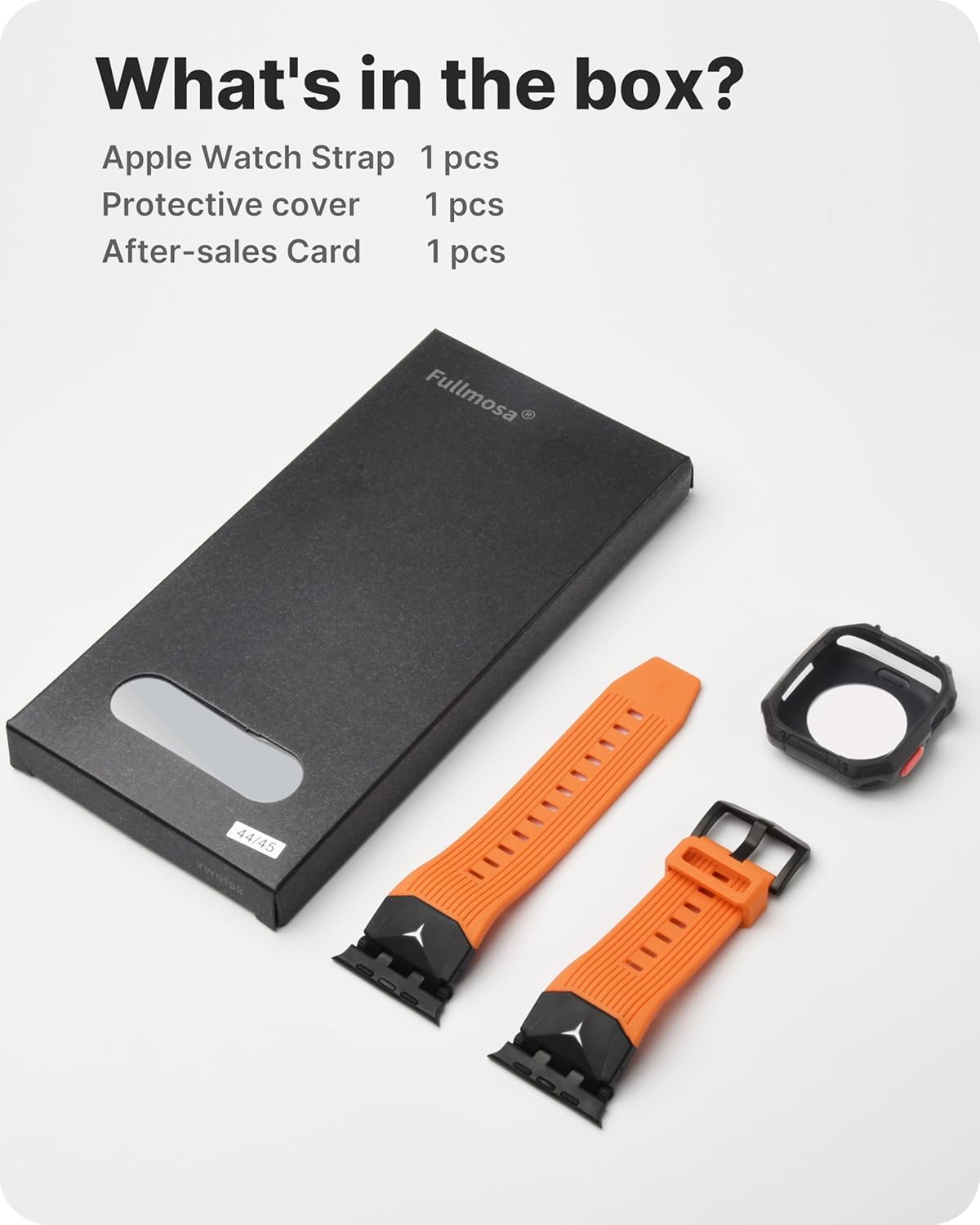 Fullmosa Bands Compatible with Apple Watch 44mm 45mm Series 9/8/7/6/5/4/SE3/SE2/SE, Rugged TPU iWatch Band with Bumper Case for Men, Orange+Black