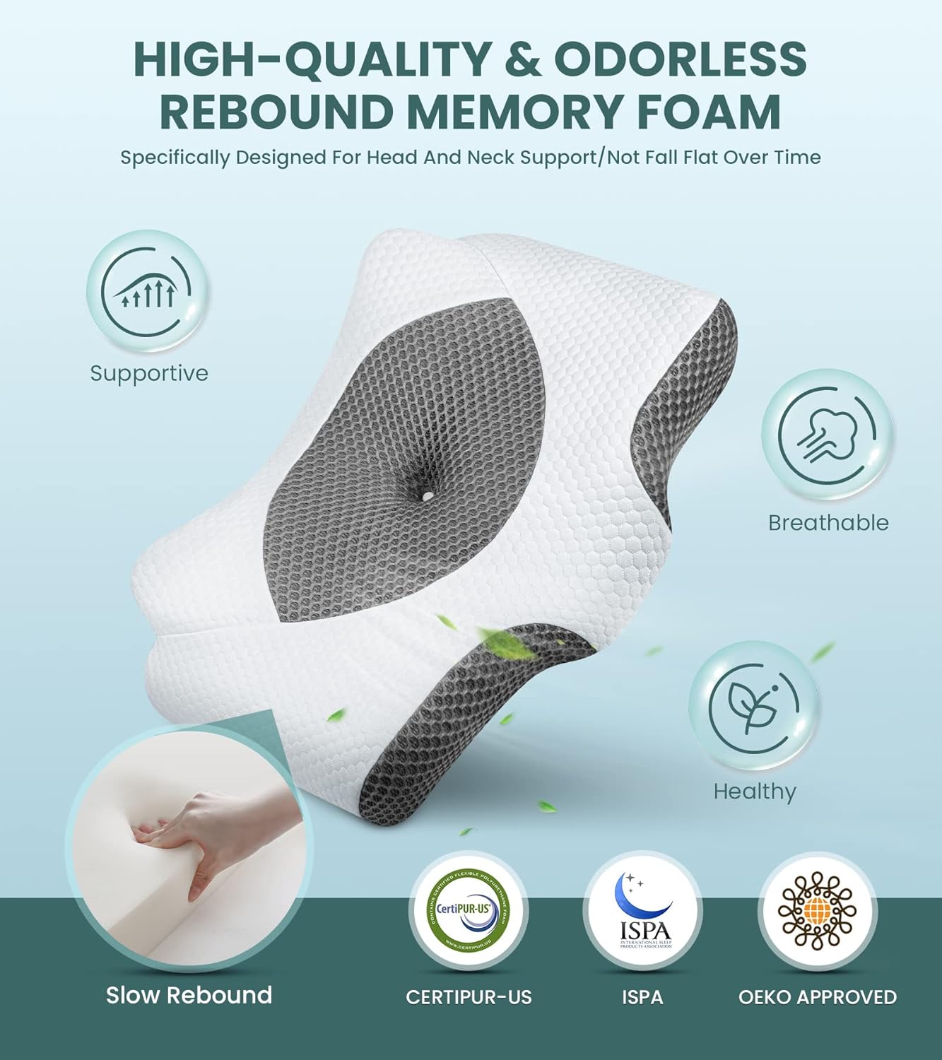 Famedio Adjustable Cervical Pillow for Neck Pain Relief, Hollow Bed Memory Foam Plus Support, Odorless Orthopedic Bed Pillows for Sleeping, Shoulder Pillow for Side Back Stomach Sleeper