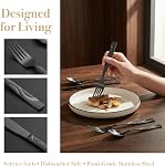 Black Silverware Set | , 30 Pieces Stainless Steel Flatware Utensils, Cutlery Set Service for 6 Including Fork Spoon and Knife, Dishwasher Safe