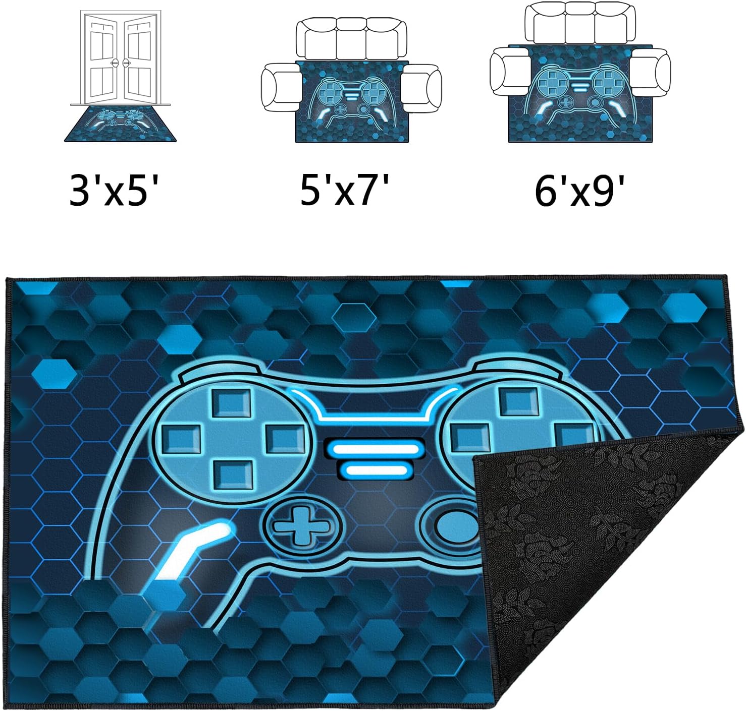 Gamer Rug for Room,5'x7' Gaming Rugs with Non-Slip Backing,Game Room Carpet for Bedroom and Livingroom Decor