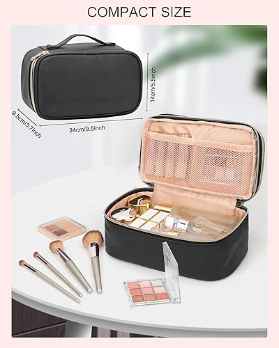 Miniatura 2 de Relavel Bolsa de maquillaje pequeña para mujer y niña, bolsa de maquillaje y brochas portátil de 2capas, organizador de brochas de regalo de Navidad