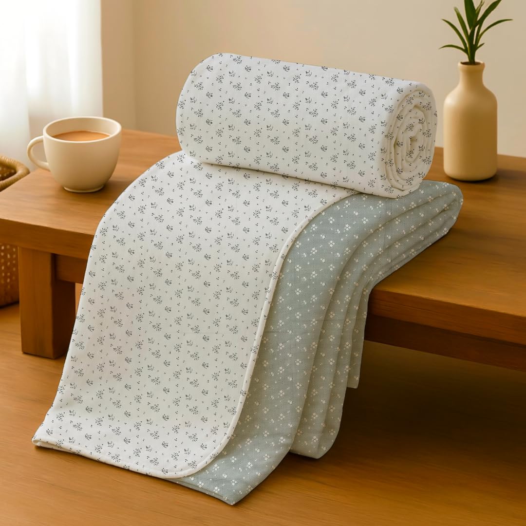 Jaipur Weaves 100% Cotton Single Bed Dohar, Ultra Soft Dohar, Bed Blanket, AC Blanket, Reversible Dohar for Summers/Winter, 58 X 88 Inches, 180 TC (Pistachio Mist)-image-45