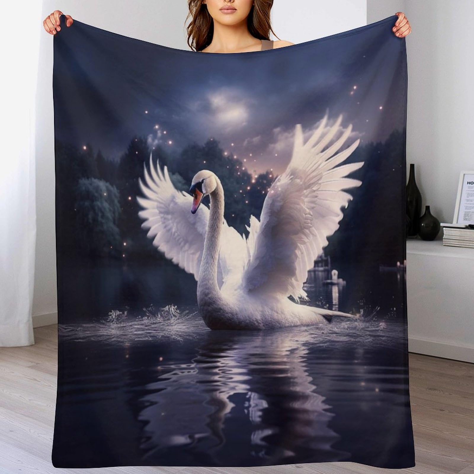Couverture polaire cygne chaud et plaid flanelle facile à entretenir