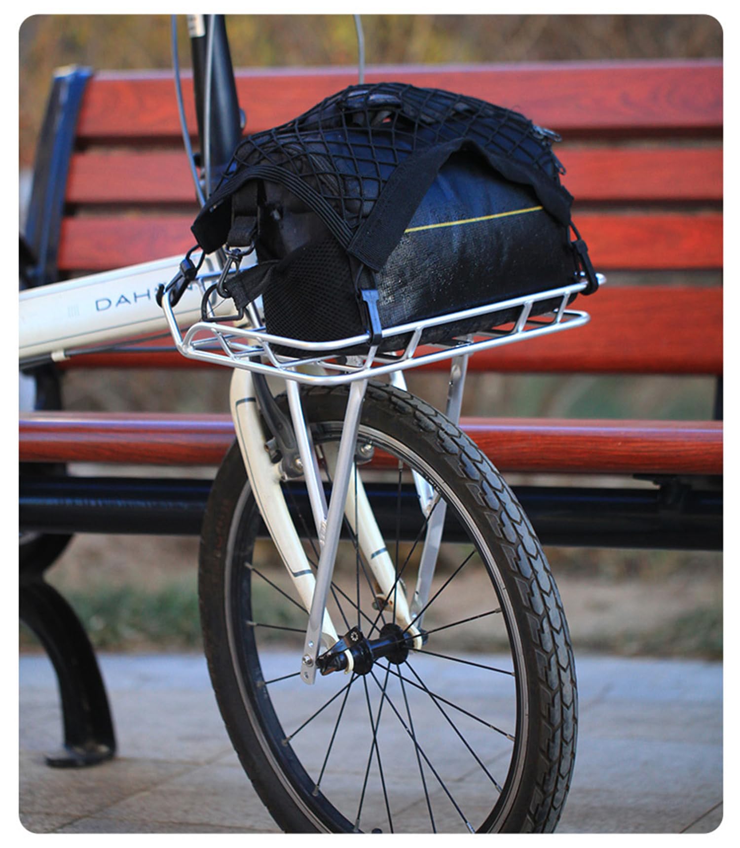 Portapacchi Anteriore per Bici Pieghevole 20 Pollici - Cestino Cargo Ultra Leggero 700g in Lega di Alluminio con Dadi di Blocco, Portatore Integrato per Biciclette compatte