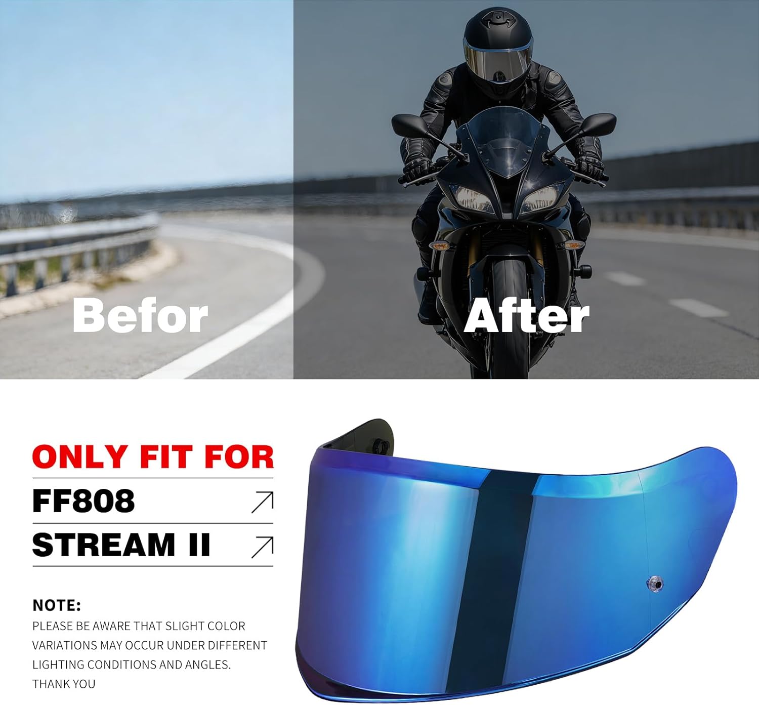 VCOROS Stream II Visor Helmet Face Shield Helmet Tinted Visor FF808 Repalcement Motorcycle Helmets Visor Accessories (Chrome Blue)