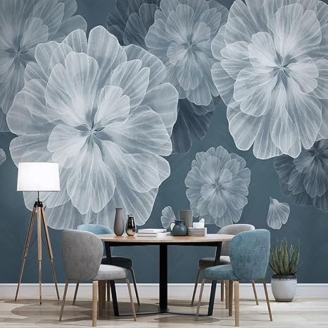 Amazon 壁紙壁画リビングルームの壁画カスタム3d壁画壁紙手描きの花青い花びら壁画リビングルームのモダンアートソファテレビ背景壁紙430x300cm家の装飾リビングルーム 壁紙