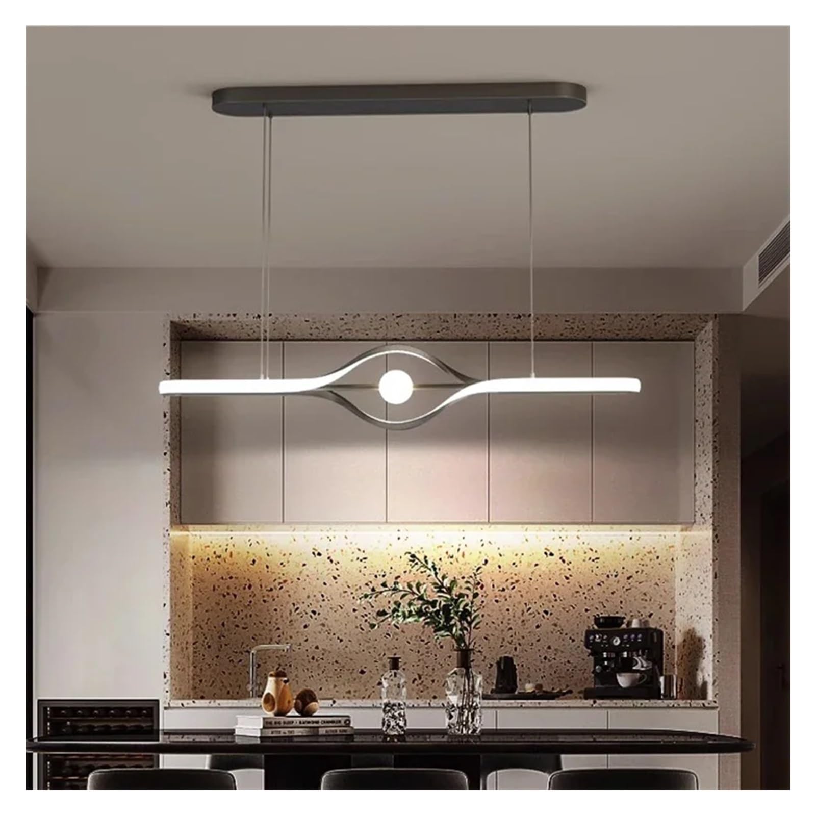Moderne italienische Beleuchtung aus Kupfer für Restaurant, gerade Theke, Büro, minimalistische Esszimmerleuchte, personalisierte Beleuchtungskörper (Schwarz, Länge 110 cm)
