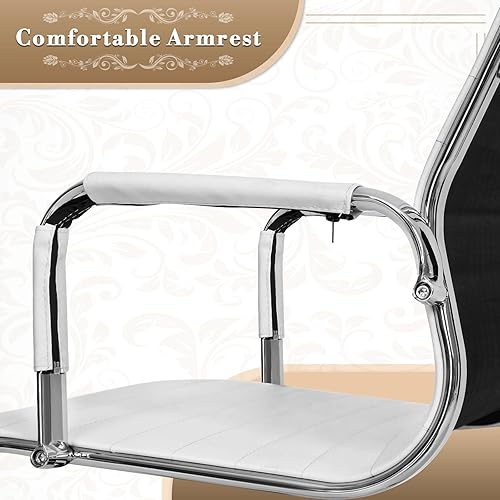 Miniatura 6 de Athena Collection Juego de 2 sillas de escritorio sin ruedas, de piel sintética, con reposabrazos de base de trineo, sillones de recepción laterales