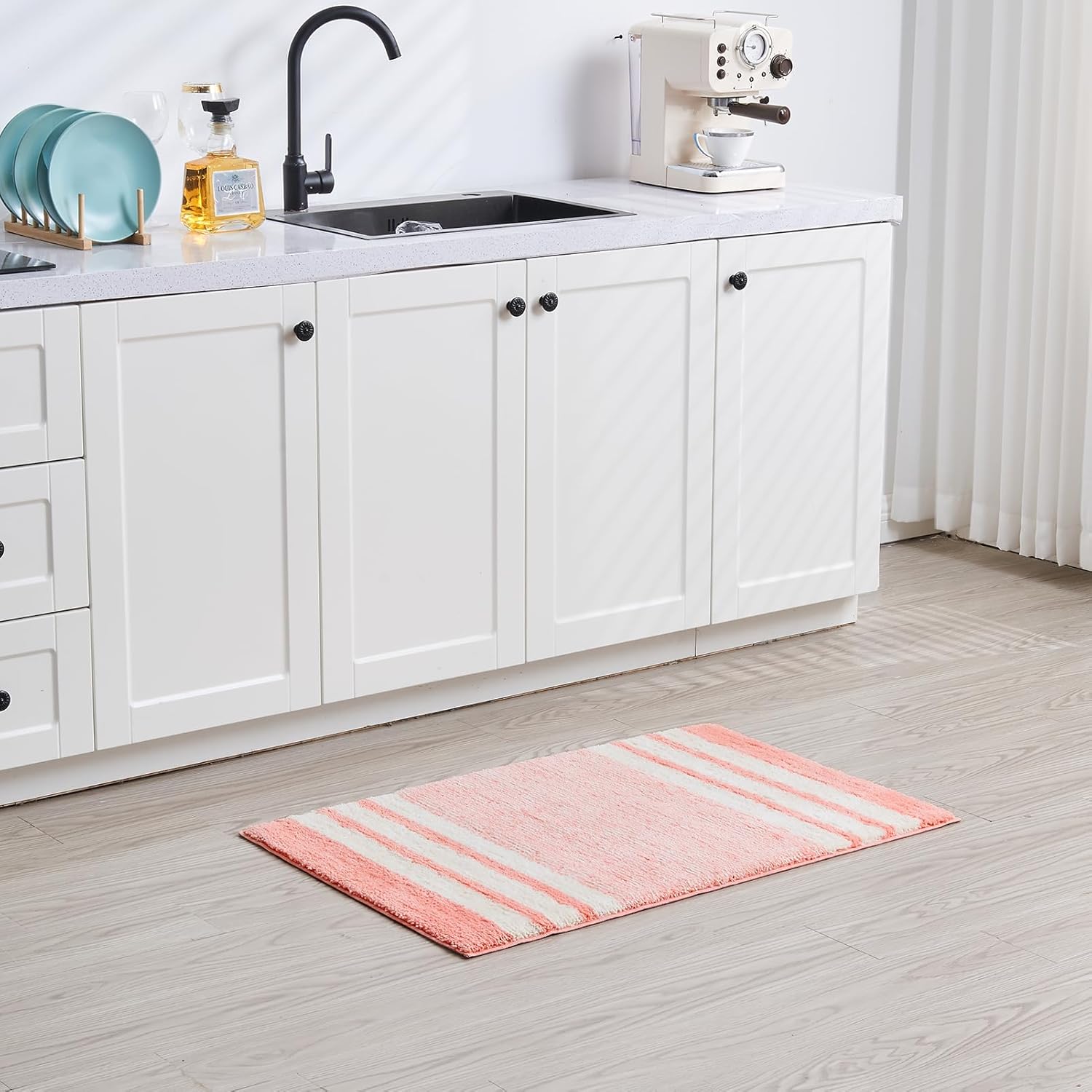 CozeCube Bath mats for Bathroom Non Slip, Fluffy Absorbent Microfiber Bath mat Washable, Aesthetic Bathroom Rugs, Small Blossom Pink Striped Bath mat, Blossom Pink, 24" x 16" - Image 6