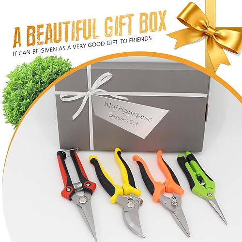 Miniatura 6 de Paquete de 4 tijeras de podar de jardín de acero inoxidable, tijeras de mano para recortar jardín con tijeras afiladas, herramientas de jardinería