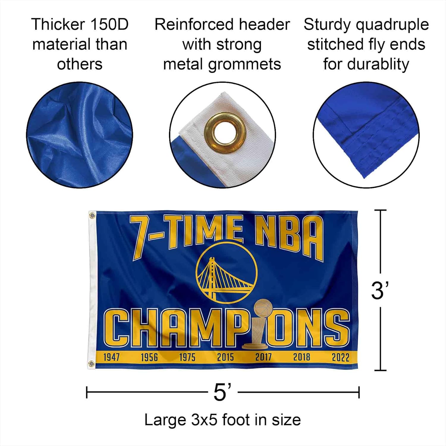 Golden State Warriors 7 Time Basketball Champions Large Banner Flag - Image 2