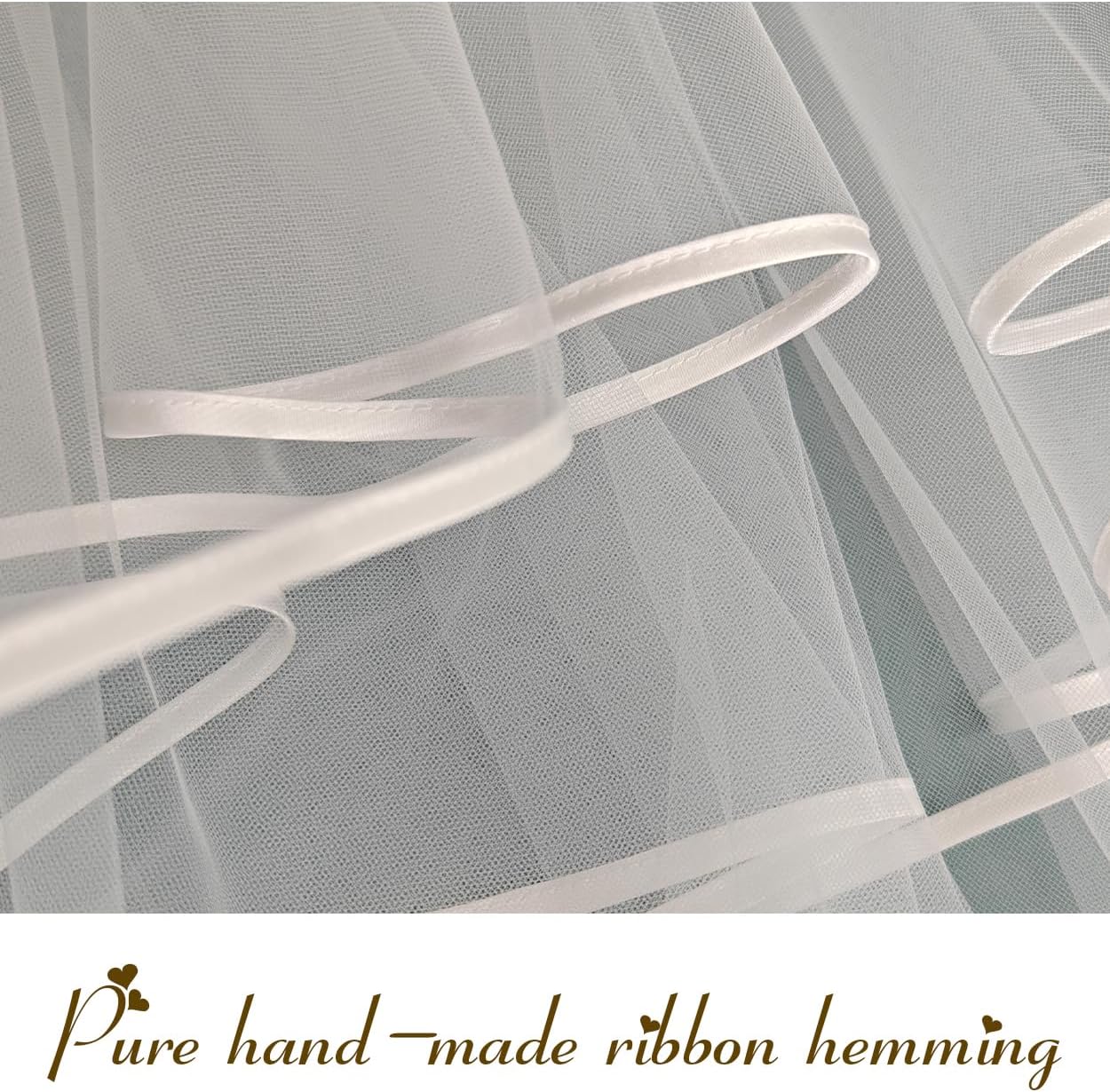 BEAUTELICATE 2 Tiers Wedding Veil Satin Ribbon Edge Bridal Veils with Comb - Image 6