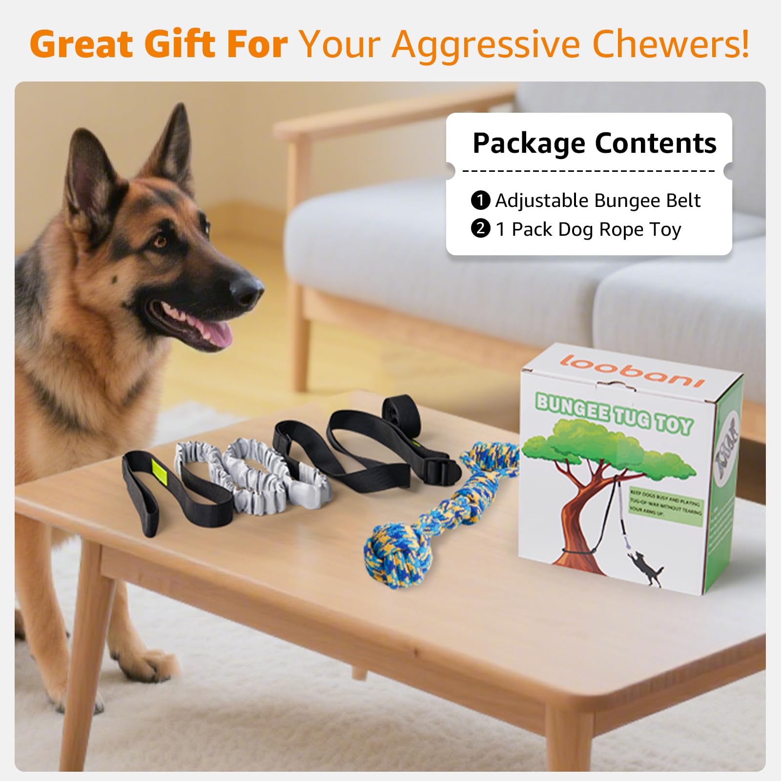 LOOBANI Juguete elástico para Exteriores, Juguete para Perros Colgantes del árbol para Perros pequeños a Grandes, Cuerda de Juego interactiva y Correa con Cuerda para Masticar (Negro)