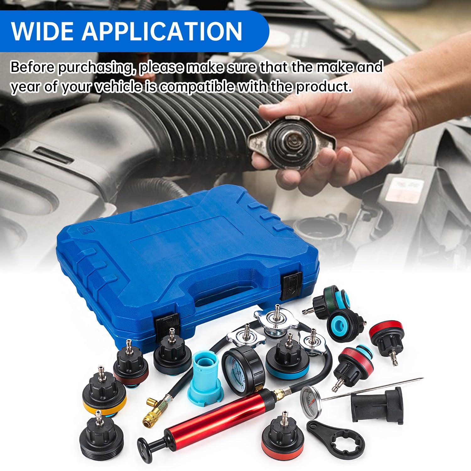 19 Pz Sistema di Raffreddamento Kit Tester di Pressione Del Radiatore, Serbatoio Dell'Acqua Universale Rivelatore di Perdite Auto Sistema di Raffreddamento Tester Kit con Pompa booster manuale