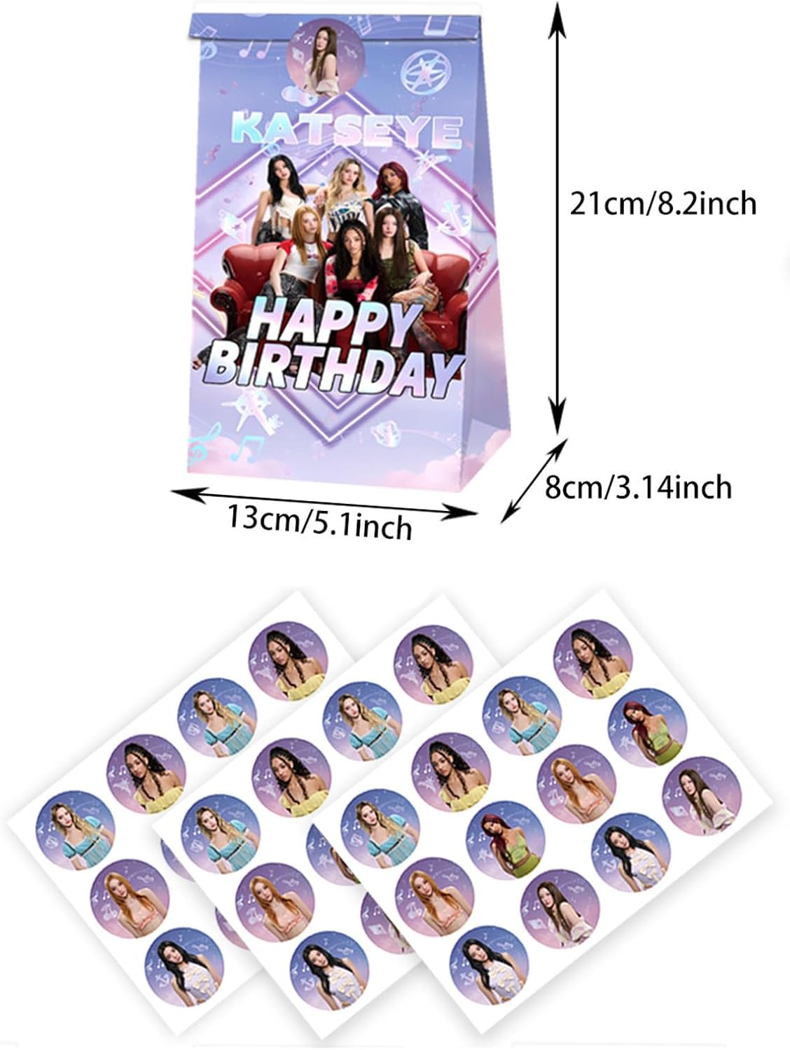 HighMount 12Pcs Katseye Gift Bags Goodie Bags - Double-Sided Kpop Girl Group Themed Anime Cartoon Birthday Candy Treat Loot Bags Party Supplies Kids for Fans Birthday Wedding Bridal Shower image 2