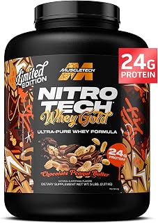 MuscleTech Whey Protein Powder (Chocolate Peanut Butter, 5LB) - Nitro-Tech Whey Protein Isolate Smoothie Mix for Lean Muscle & Fast Recovery - 24g of Whey Gold Protein for Women & Men - Gluten-Free