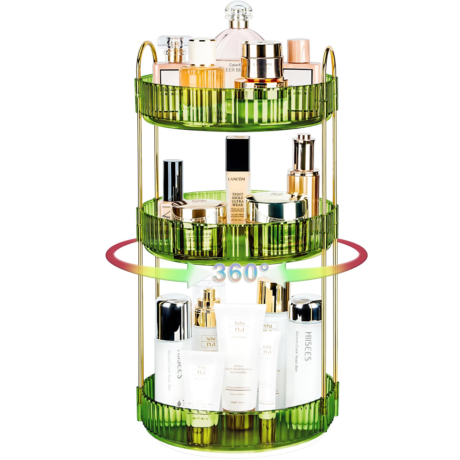 Um 360 Grad drehbarer Make-up-Organizer, große Kapazität, drehbarer Parfüm- und Kosmetik-Hautpflege-Halter für Schminktisch und Arbeitsplatte, (Gem Green, 3 Etagen)
