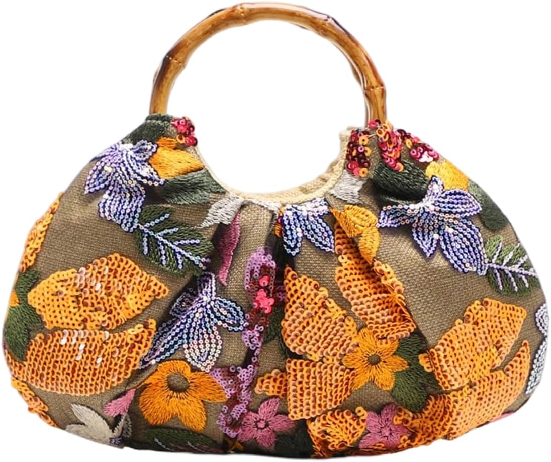 Verdusa Women’s Floral Elegant Sequin Evening Handbag Beaded Bag Handle Pleated Party Clutch Purses