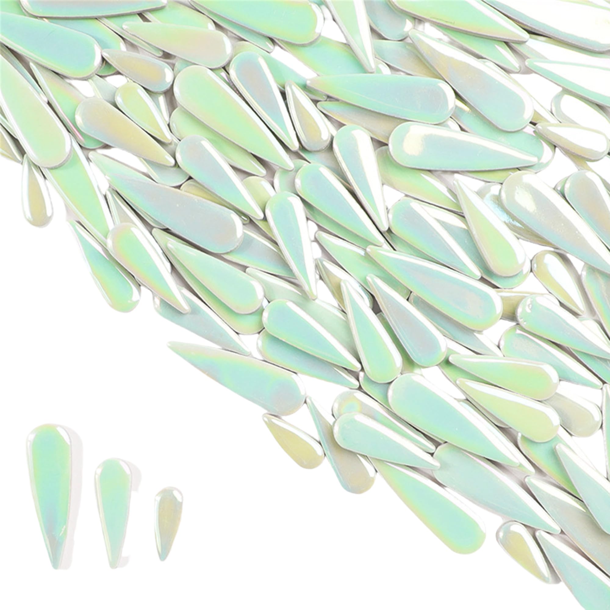 500g Water Drop Petal Leaves Ceramic Mosaic Tiles for DIY Crafts,Teardrop Shaped Ceramic Mosaic Pieces for Photo Frames,Cups,Flower Pots,Fish Tank,Vases,Make Stepping Stones (Iridescent Green)