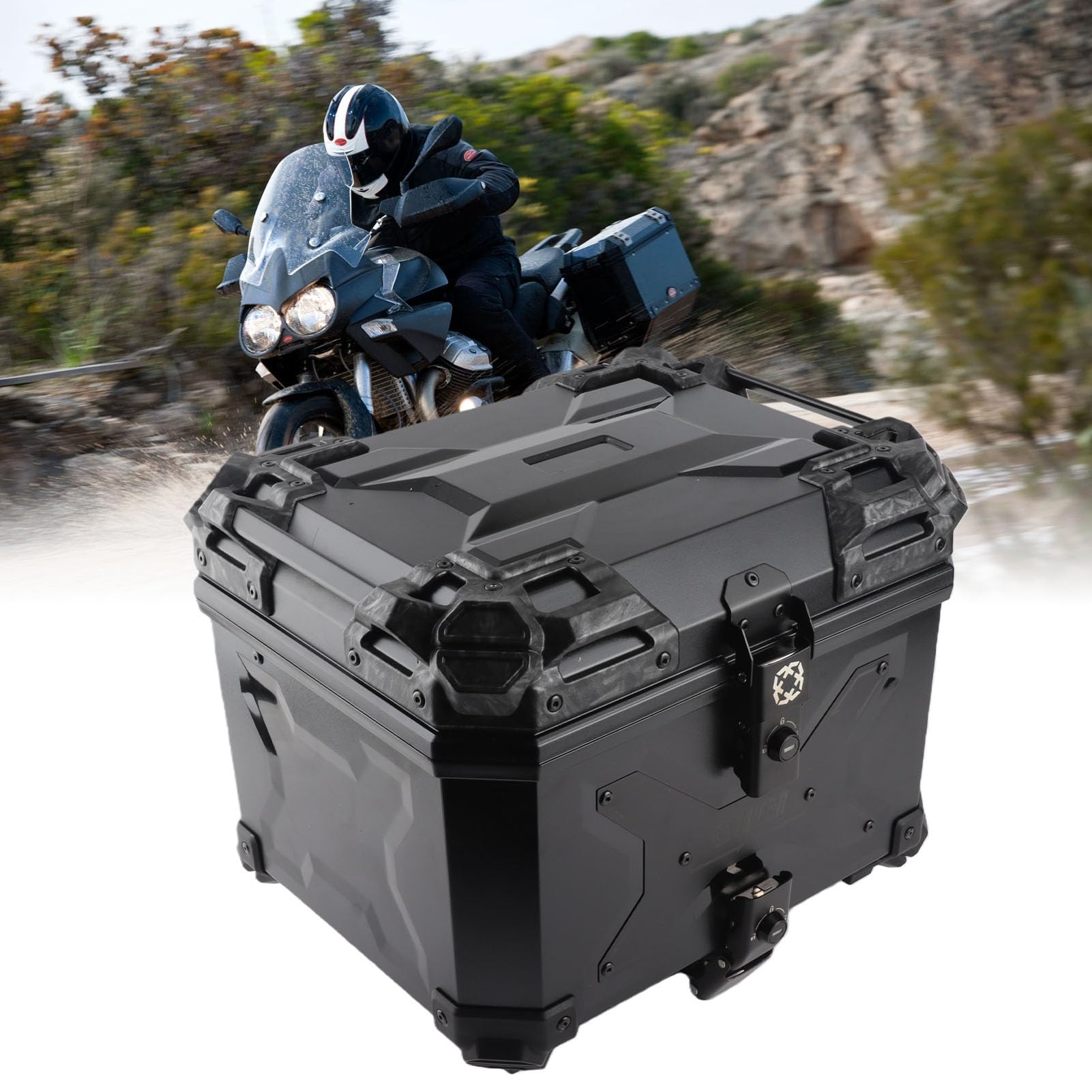 Keenso Bauletto Moto ABS Portapacchi Posteriore 45L Impermeabile per Moto | Custodia posteriore per moto Scatola portaoggetti posteriore per moto in ABS Baule con serratura a sgancio rapido