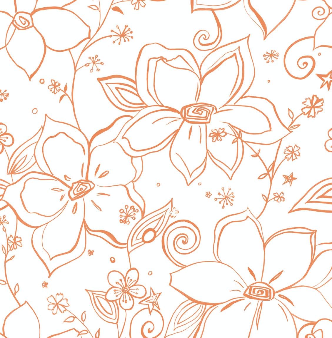 NextWall Linework Floral Peel and Stick Wallpaper (Orange)