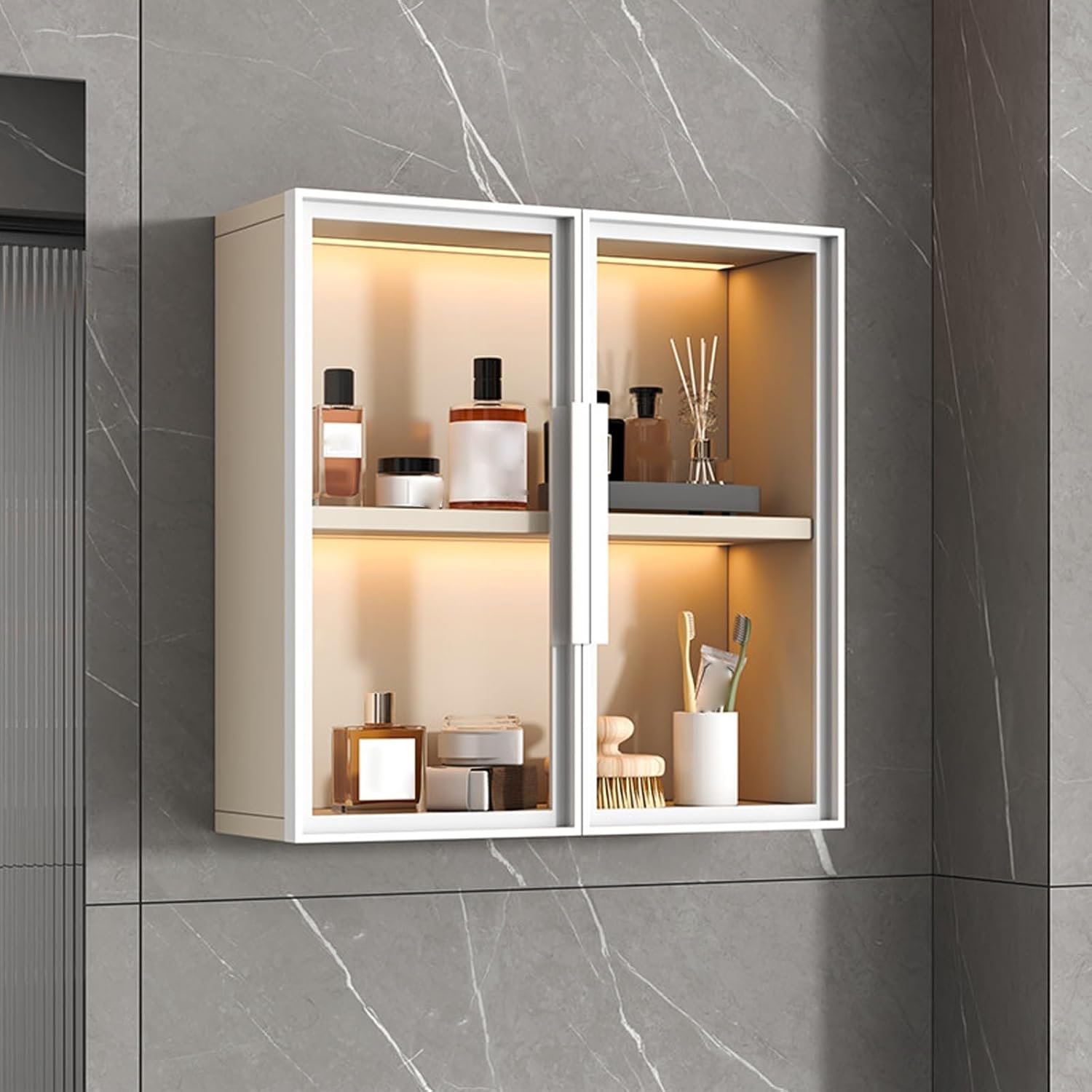Wall Mounted Glass Display Cabinet - Modern Kitchen Wall Cabinets Storage with Tempered & Alloy Frame, Secure Packaging & Instructions, Ideal for Kitchen Wall Cabinet Organizer, Bathroom Wall Cabinet