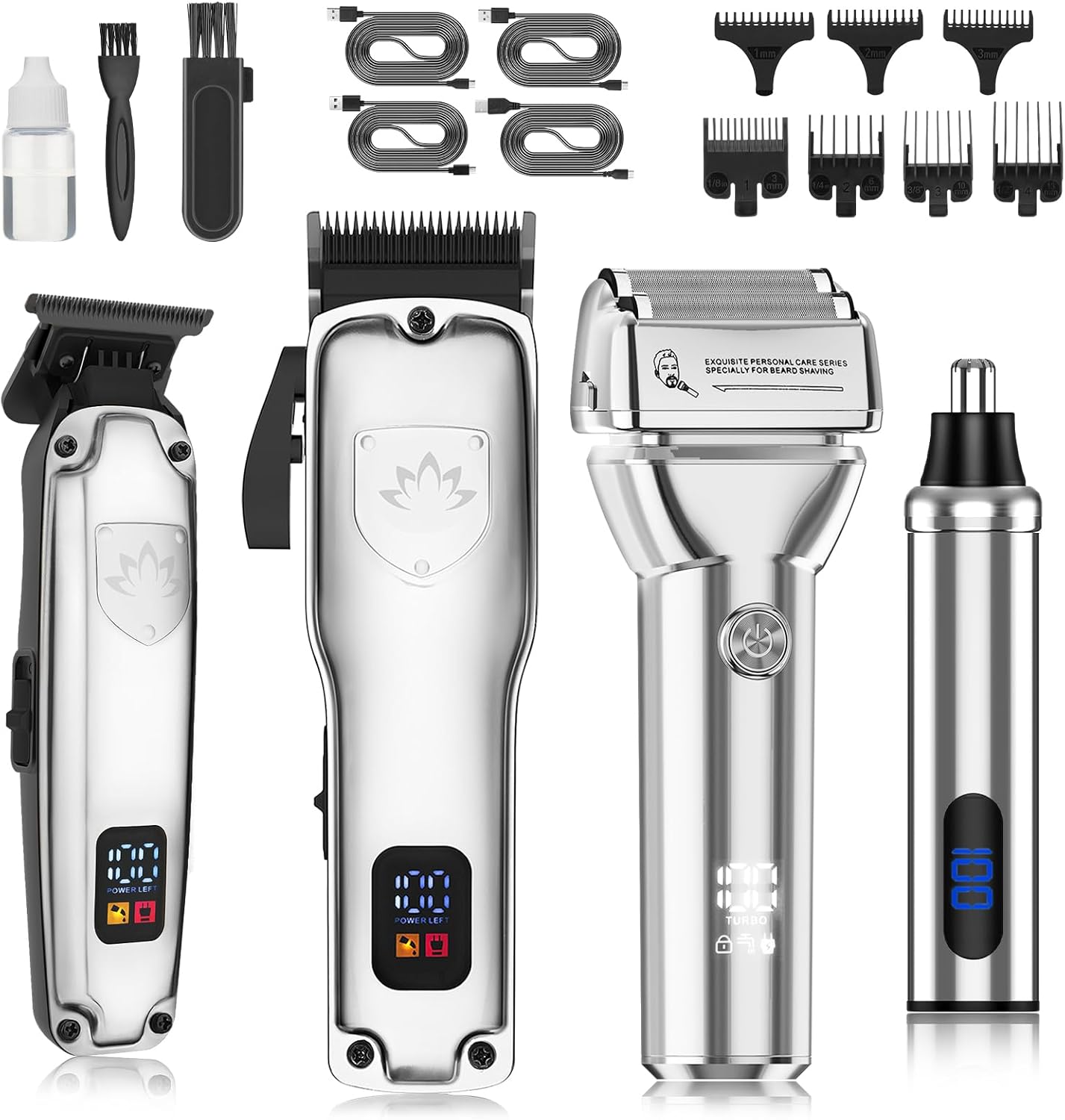 QREEYX Professional Hair Clippers for Men, Cordless Hair Clippers T-Blade Trimmer Nose Hair Trimmer Electric Shaver Set, Haircut Grooming Kit with LED Display, for Barber, Ideal Gift for Him