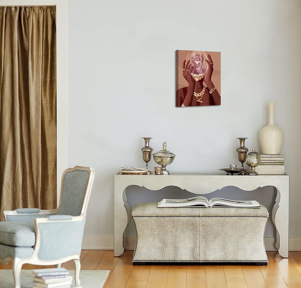 Black Woman Framed Canvas Art Decor,Black Girl Poster,Black Female Art Printing,Feminine Boho Abstract African American Woman Wall Decor for Home Bedroom - Set of 4 (8"X10",Built-in frame