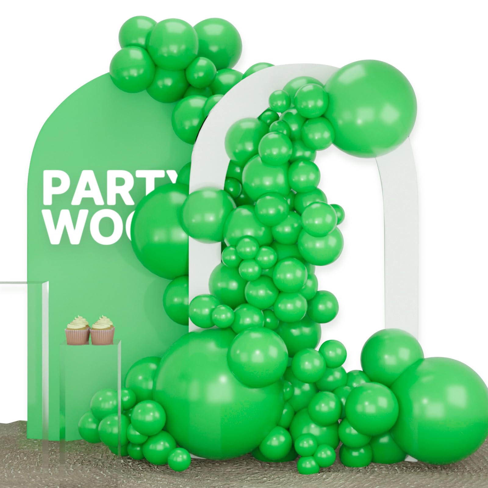 PartyWoo Green Balloons 100 pcs Different Sizes of 36 18 12 10 5 Inch Green Balloon Arch Kit Garland for Birthday Baby Shower Graduation Dinosaur