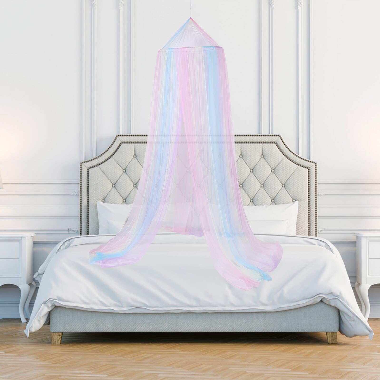 Housoutil Moskitonetz Kinderbett Baldachin Rund 60X250X1150cm Bunter Betthimmel Babybett Sicherheitszelt mit Doppelöffnung Insektenschutz für Kinderbetten