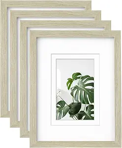 Egofine 9x12 Picture Frames Set of 4, Made of Solid Wood Covered by Plexiglass 5x7 and 6x8 with Mat or 9x12 without Mat, for Table Top Display and Wall Mounting Photo Frame Distressed Wood Grain
