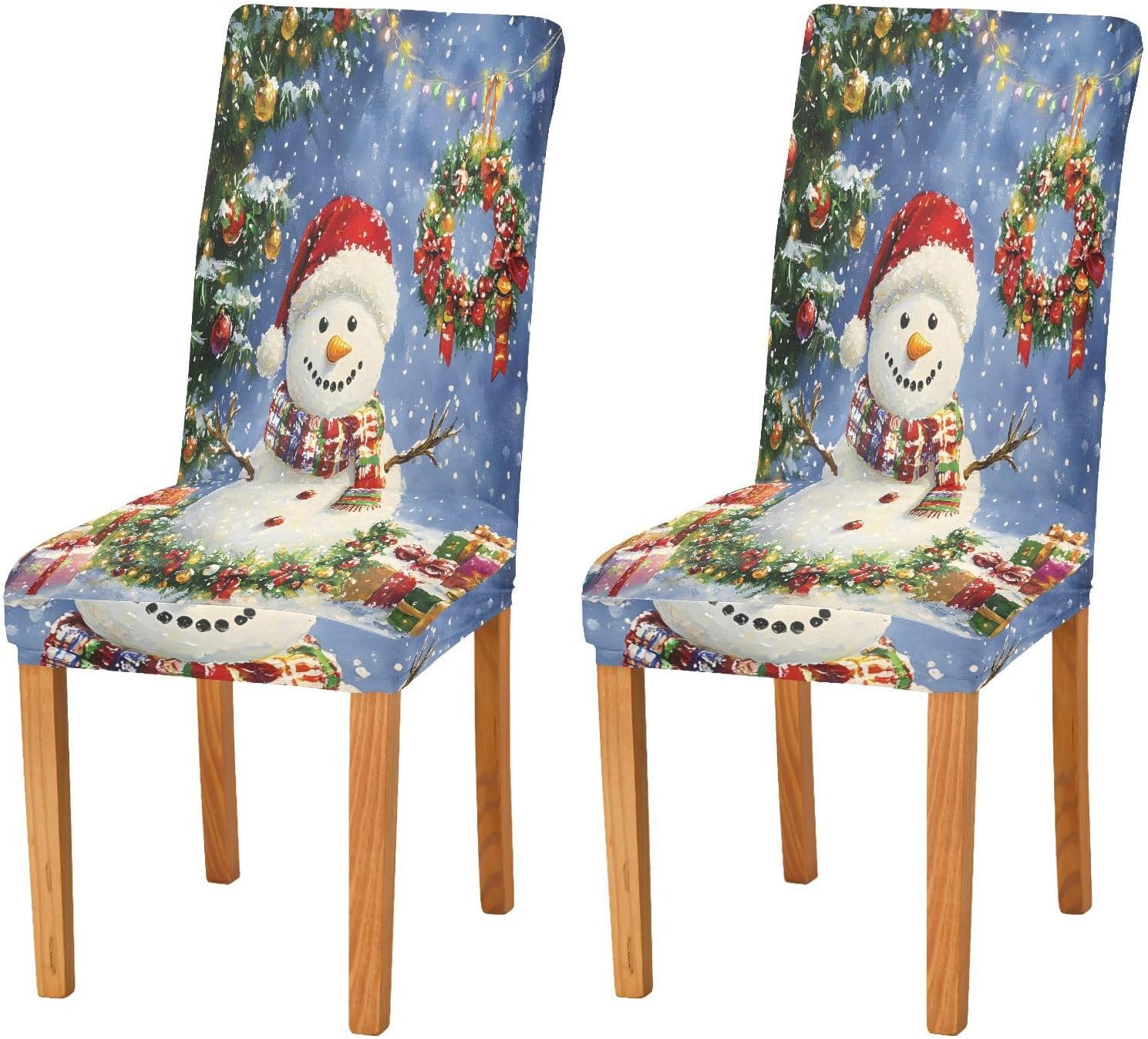 ALAZA Chair Covers for Dining Room, Snowman Gift Stretch Chair Cover Sets Chair Protector Removable Washable for Ktichen Restaurant Hotel