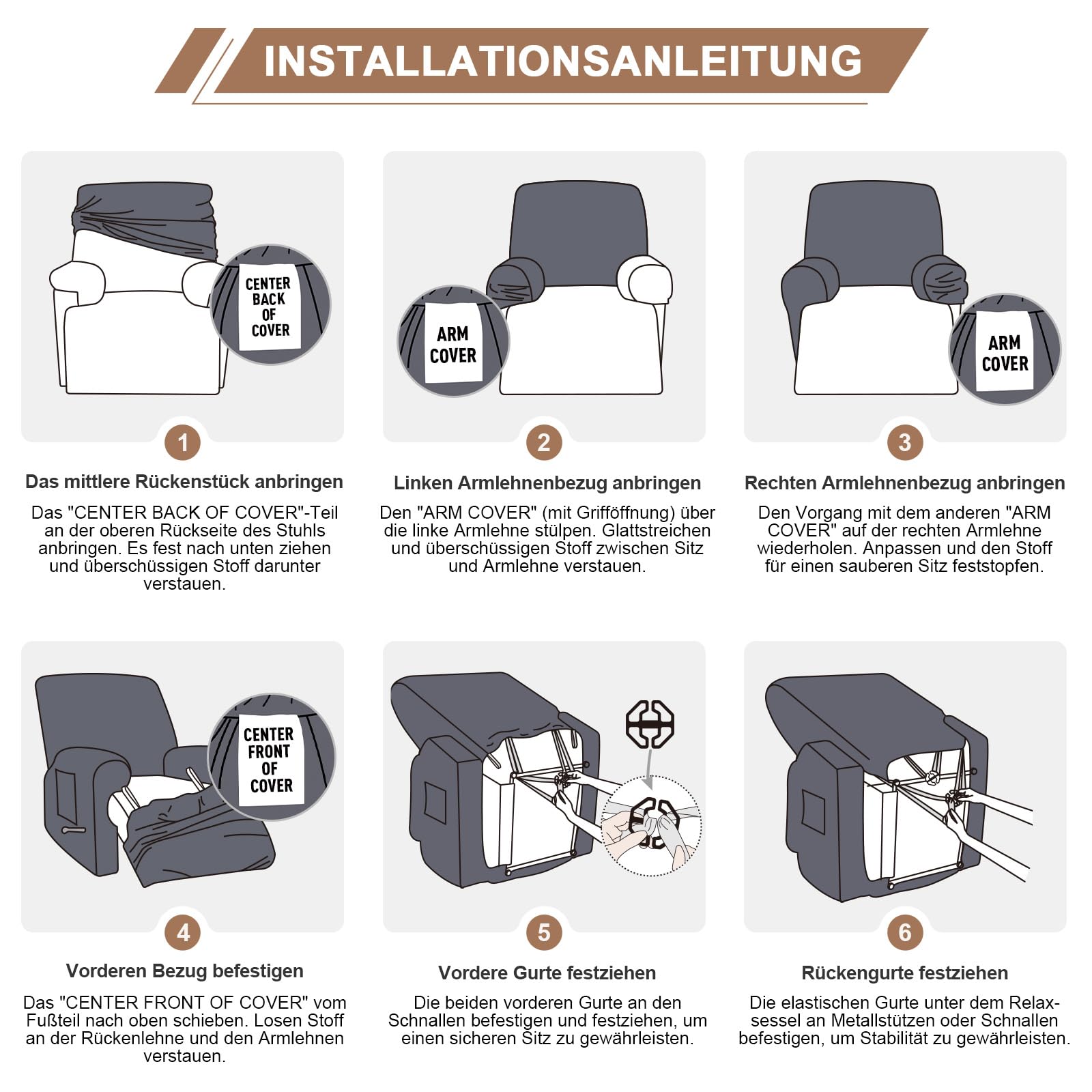 TAOCOCO Stretch Sesselschoner für Relaxsessel mit Armlehnen, Jacquard Sesselüberzug für Fernsehsessel, weich und waschbar Sesselbezug für Haushalte mit Kindern und Haustieren (1-Sitzer, Schokolade)