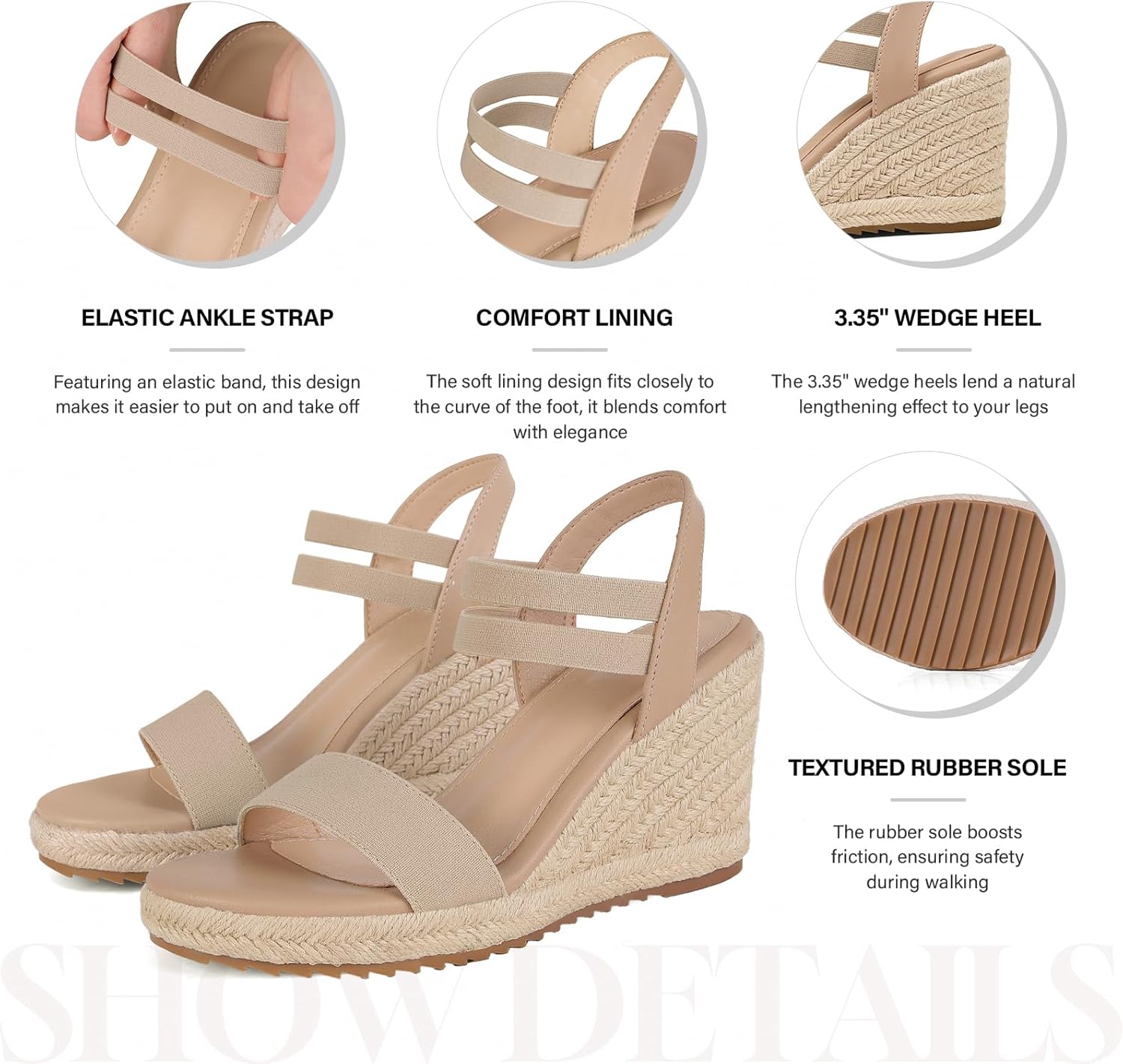 mikarka Wedges Sandals for Women - Elastic Strap Espadrilles Wedges, Slip On Open Toe Platform Sandals for Dressy Casual Summer Shoes