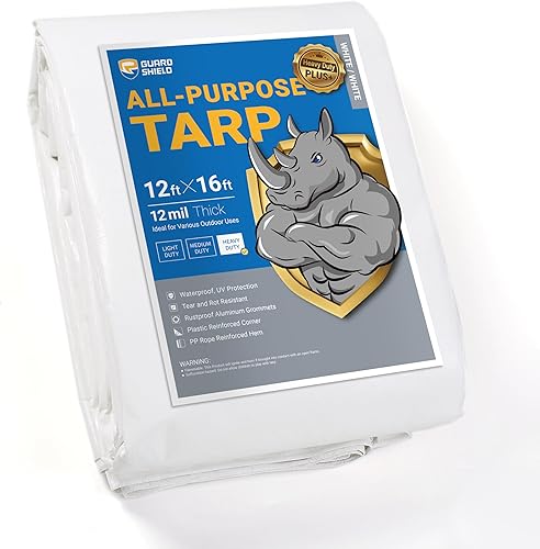 Miniatura 75 de GUARD SHIELD Lona resistente impermeable de 12 x 16 pies, gris, lona grande para exteriores, 12 mil
