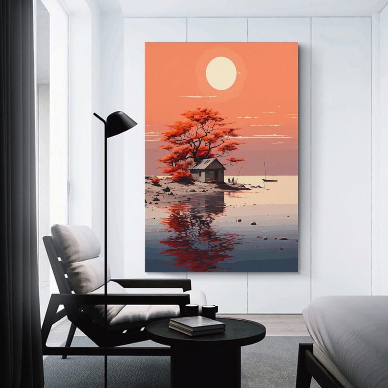 Junmoney Cottage Core Sunset Canvas Wall Art, 24x36inch(60x90cm), for Workspace Walls, Study Corners Or Bedrooms, An Interior Accent for Desk Areas