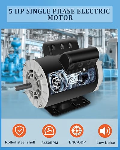 Miniatura 10 de Motor eléctrico de 5HP 3450 RPM, compresor de aire monofásico,58 "Diámetro del eje laminado de acero Shell 60 HZ,208V-230V