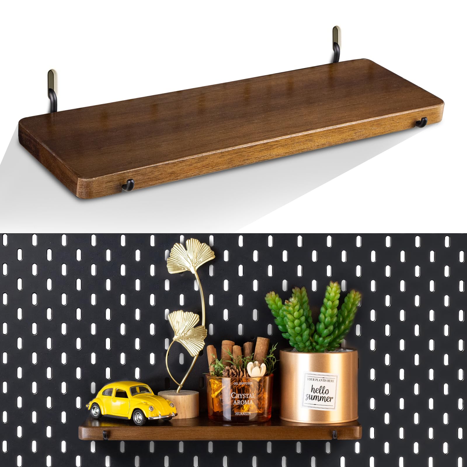 SEMPOMA Walnut Color Pegboard Shelf, Pegboard Accessories, Wooden Pegboard Shelves with Pegboard Hooks